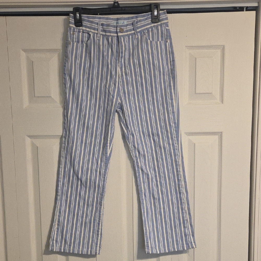 She and Sky Blue and White Striped Straight Leg Jeans